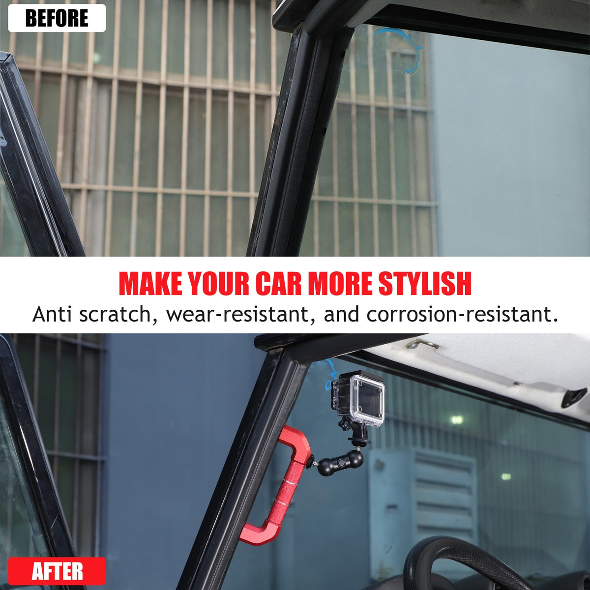 Red Aluminum A-Pillar Handle Cam Mount For Land Rover Defender L316 2004-2018 4
