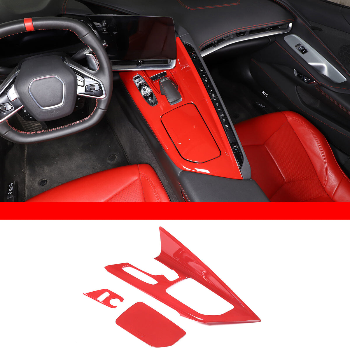 Red Full Interior Set Dash Panel Decor Cover Trim Kit For Corvette C8 2020-25 - Variants 11-15 41