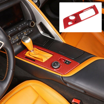 Red Real Carbon Fiber Gear Shift Trim Cover For Corvette C7 2014-2019 1