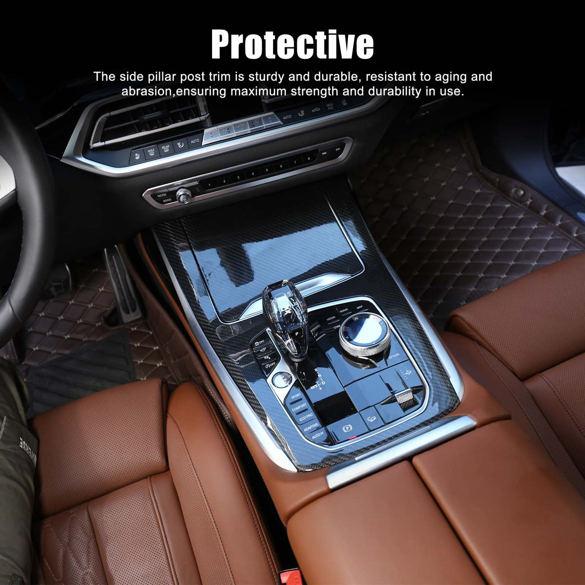 Real Carbon Fiber Car Center Console Gear Panel Cover For BMW X5 X6 X7 G05 G07 10