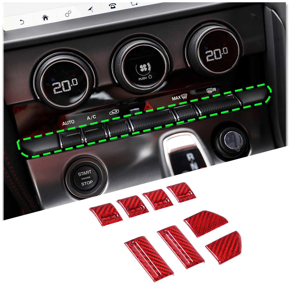 Red Carbon fiber AC Center Console Switch Button Trim For Jaguar F-Type 2013-24 5