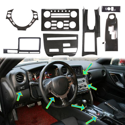 REAL Carbon Fiber Interior Center Trim Cover Set Kit For Nissan GTR R35 2008-16 1