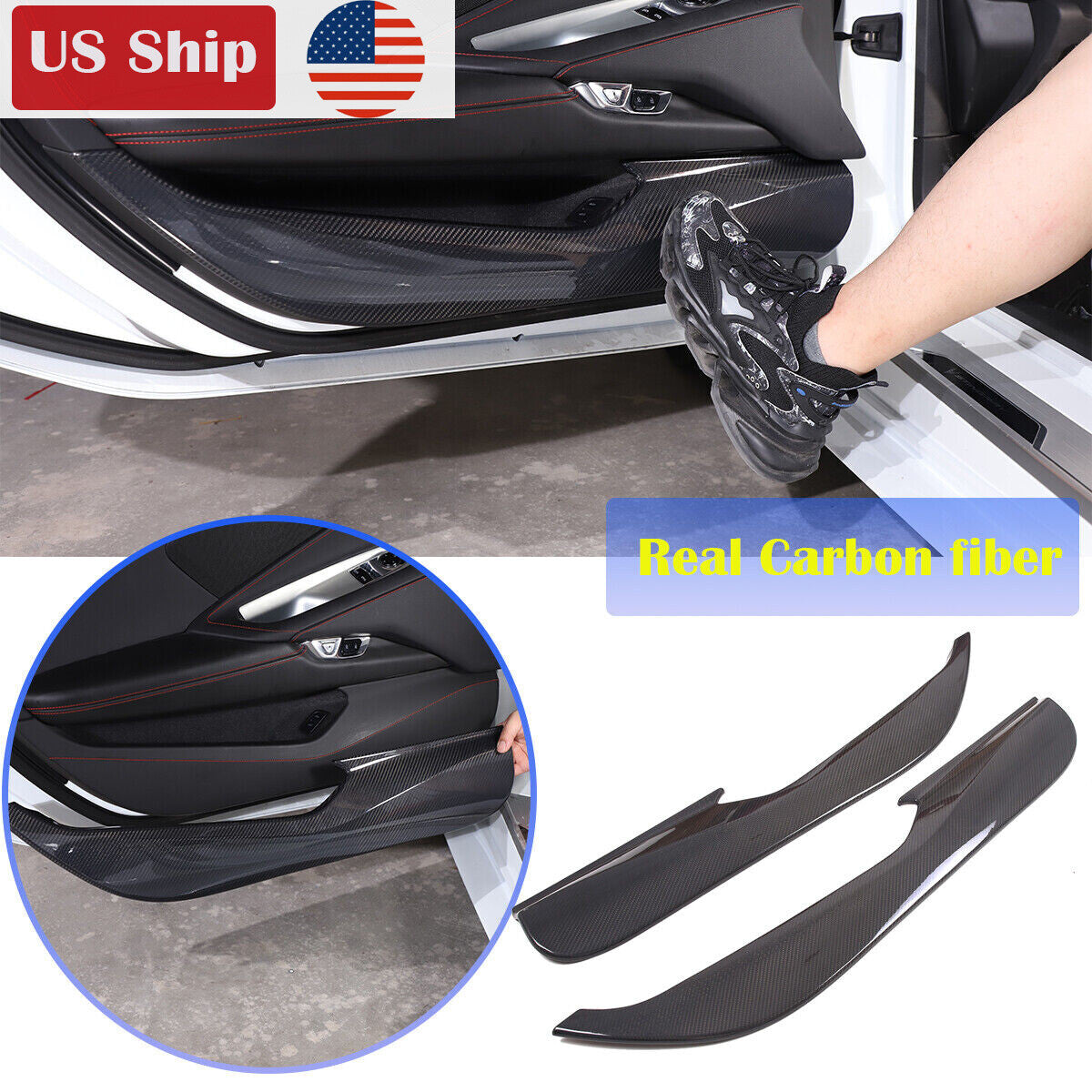 For Corvette C8 Stingray Coupe HTC 2020+ Carbon Inner Lower Door Panel Anti-Kick 1