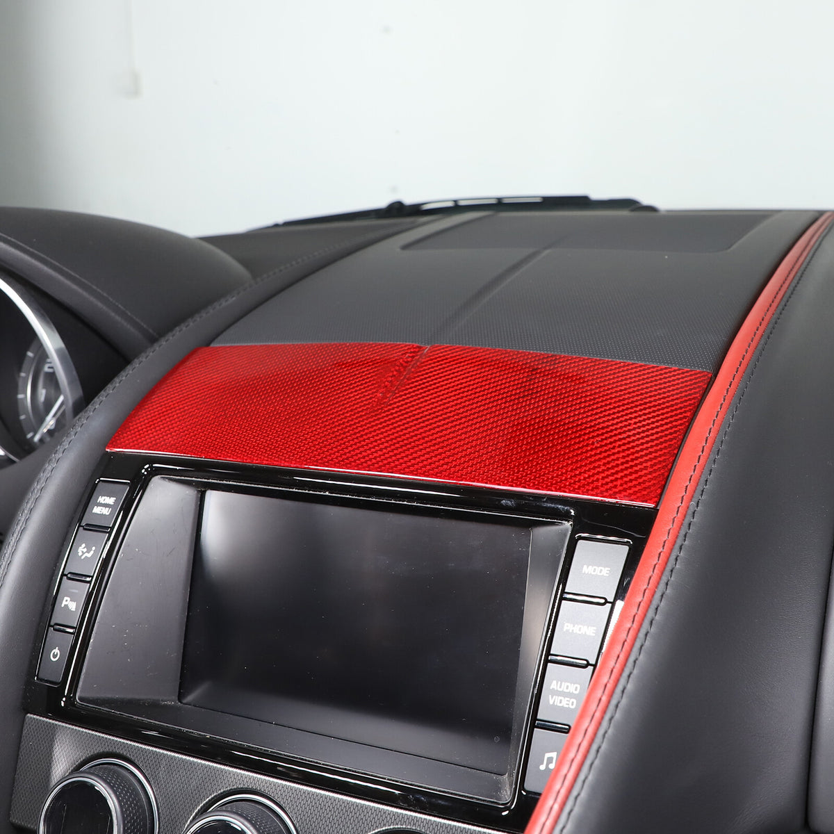 Red Carbon Fiber Console Navigation Upper Panel Cover Trim For Jaguar F-TYPE 13+ 15