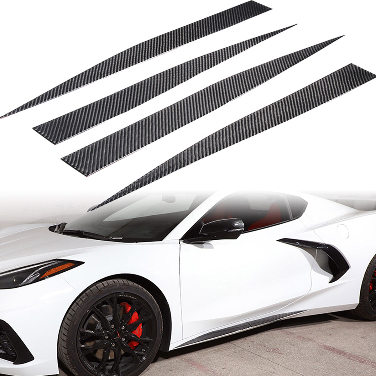 4PCS Soft Carbon Fiber Side Skirt Body Protector Trim For Corvette C8 2020-26 US 3