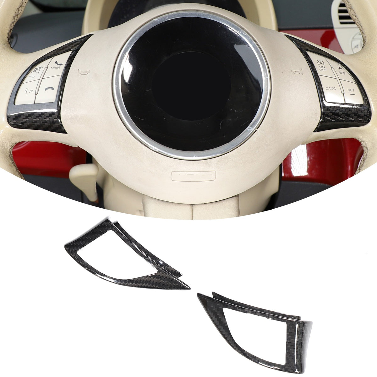 Real Dry Carbon Fiber Steering Wheel Button Trim For Fiat 500 Abarth 2008-2015 2