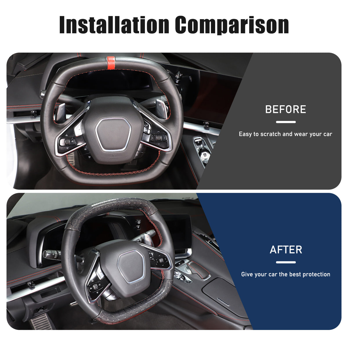 Real Honeycomb Carbon Fiber Steering Wheel Top Handle Cover Trim For C8 Corvette 8