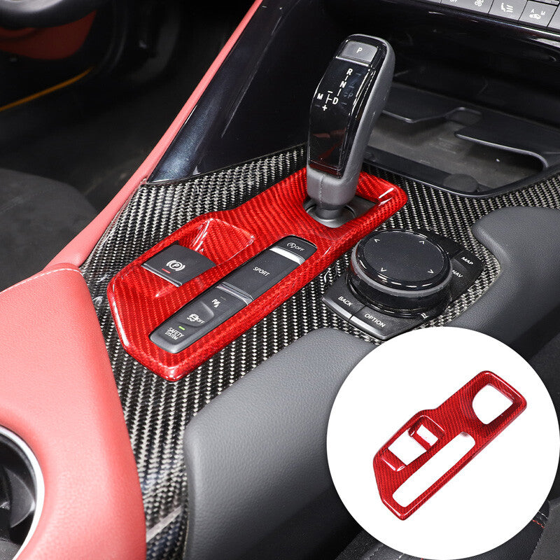 Red Carbon Car Central Console Gear Shift Panel Trim For Toyota Supra 19-22 1
