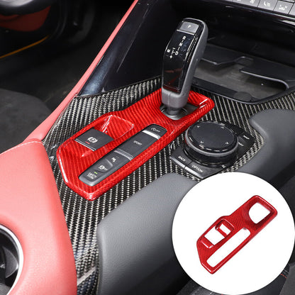 Red Carbon Car Central Console Gear Shift Panel Trim For Toyota Supra 19-22 1