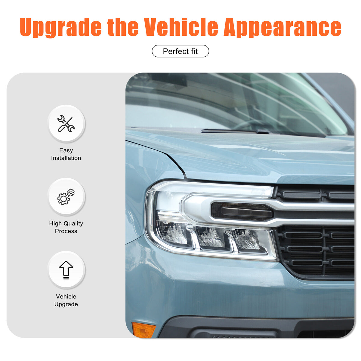 Smoked Black ABS Low Beam Headlight Trim Cover for Ford Maverick 2022-2023 US 20