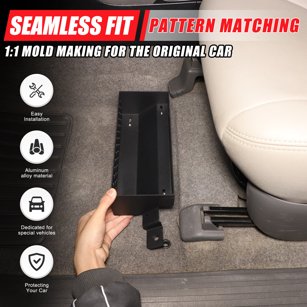 Black Aluminum Alloy Under-seat Storage Basket Tray For Toyota Prado FJ120 03-09 21