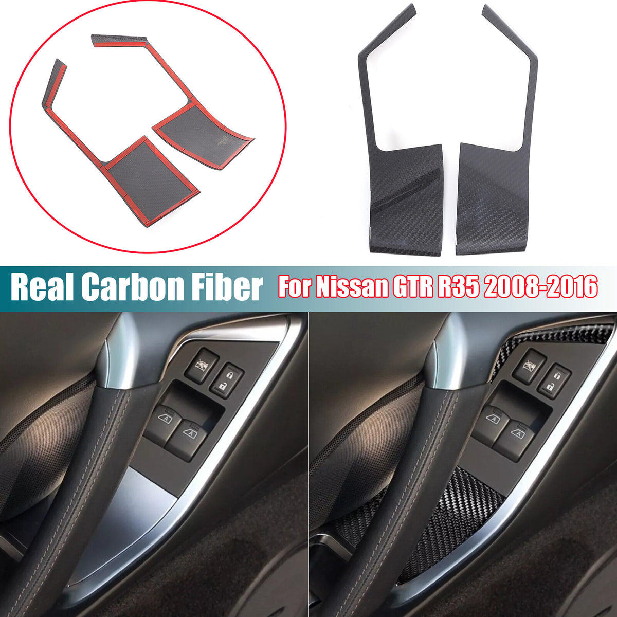 Real Carbon Fiber Window Lift Switch Button Panel Trim For Nissan GTR R35 08-16 1