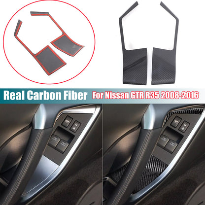 Real Carbon Fiber Window Lift Switch Button Panel Trim For Nissan GTR R35 08-16 1