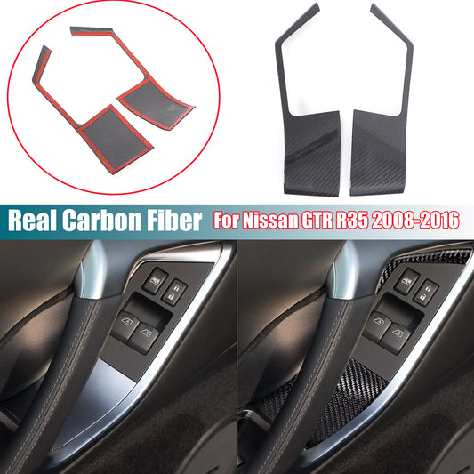 Real Carbon Fiber Window Lift Switch Button Panel Trim For Nissan GTR R35 08-16 1