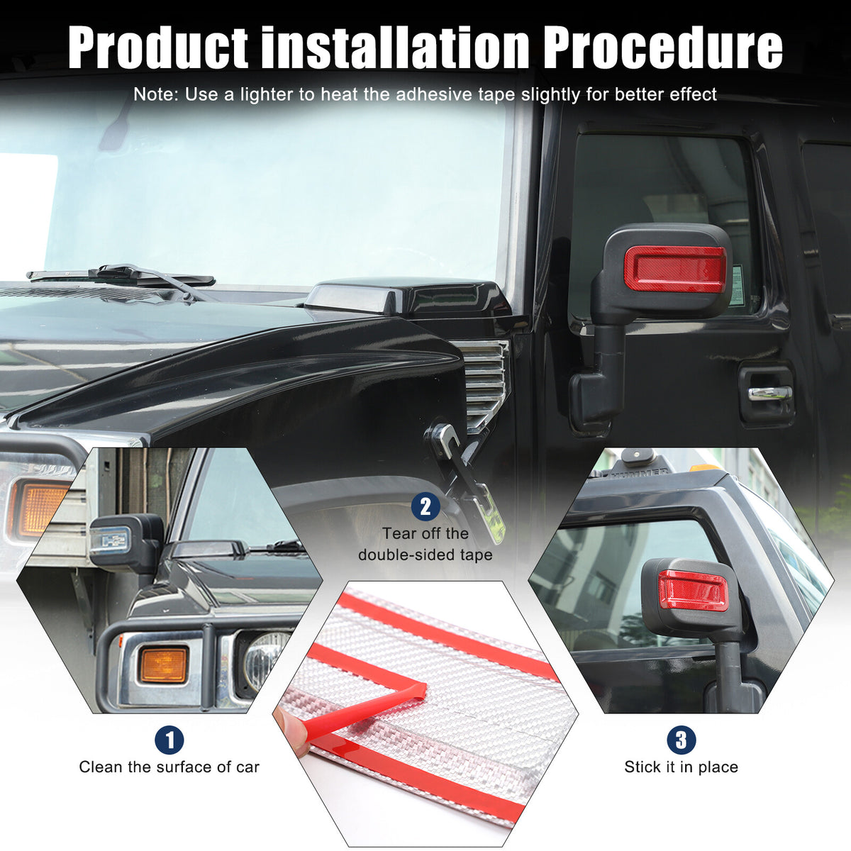 Red Real Carbon Fiber Exterior Rearview Mirror Groove Trim for Hummer H2 2003-09 24