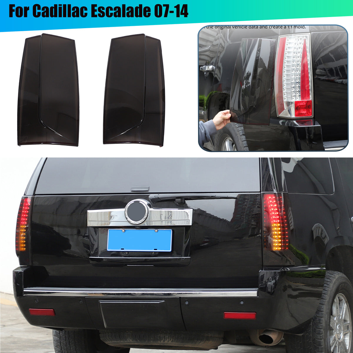 Gray Smoked ABS Taillight Blackened Shell Trim For Cadillac Escalade 2007-2014 1