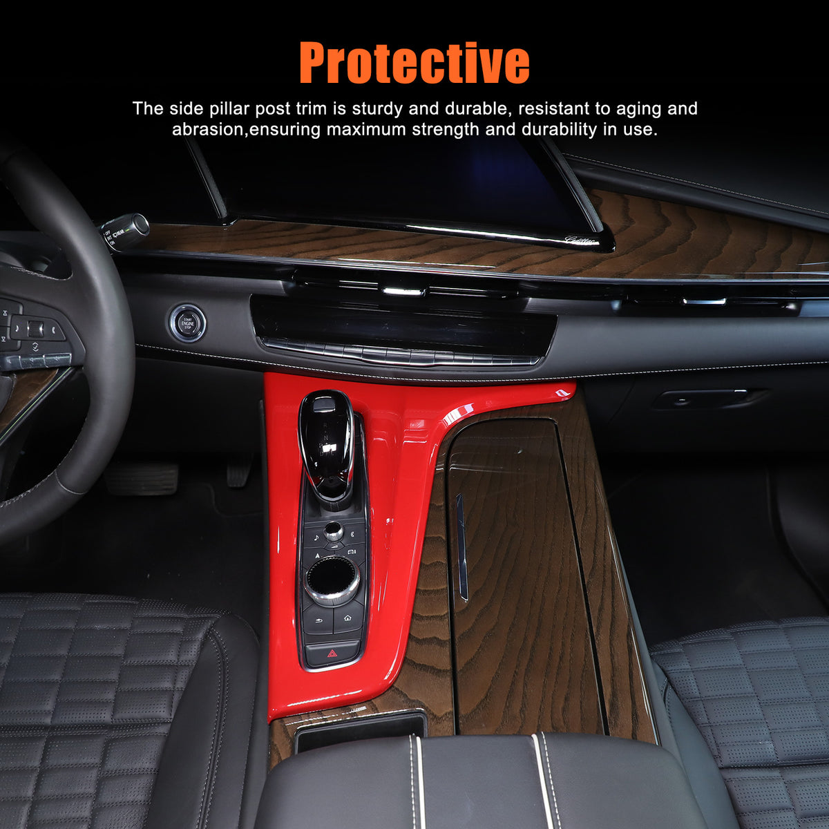 Red ABS Center Control Gear Trim Panel Trim Cover For Cadillac Escalade 21-23 US 2