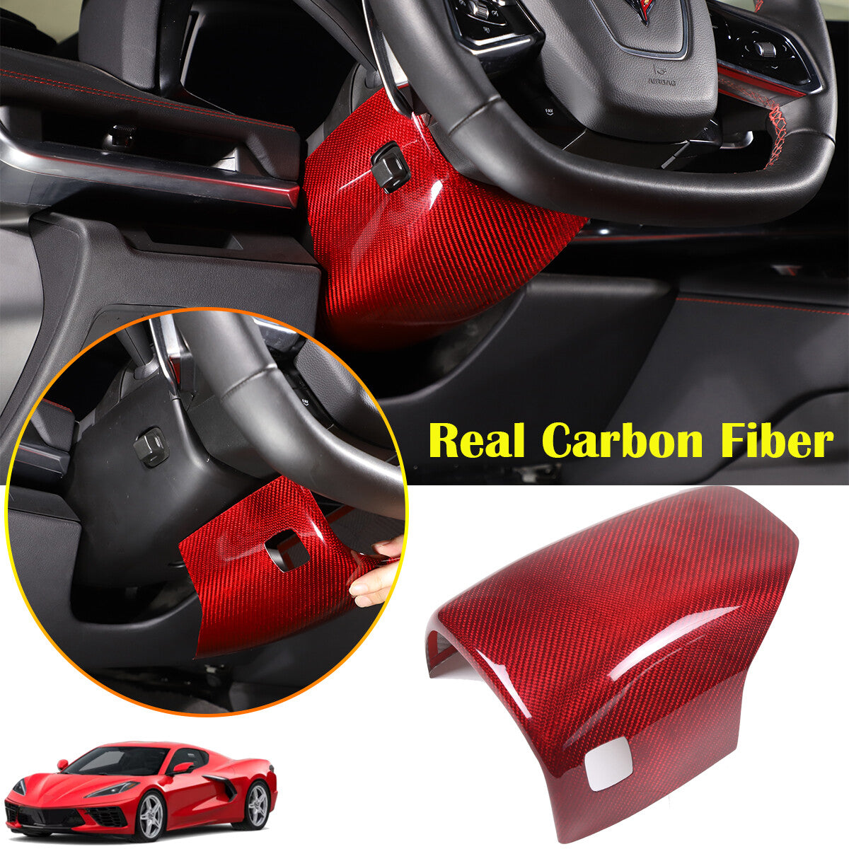 Red Real Carbon fiber Steering Wheel Lower Base Cover For Corvette C8 Z06 20-26 1