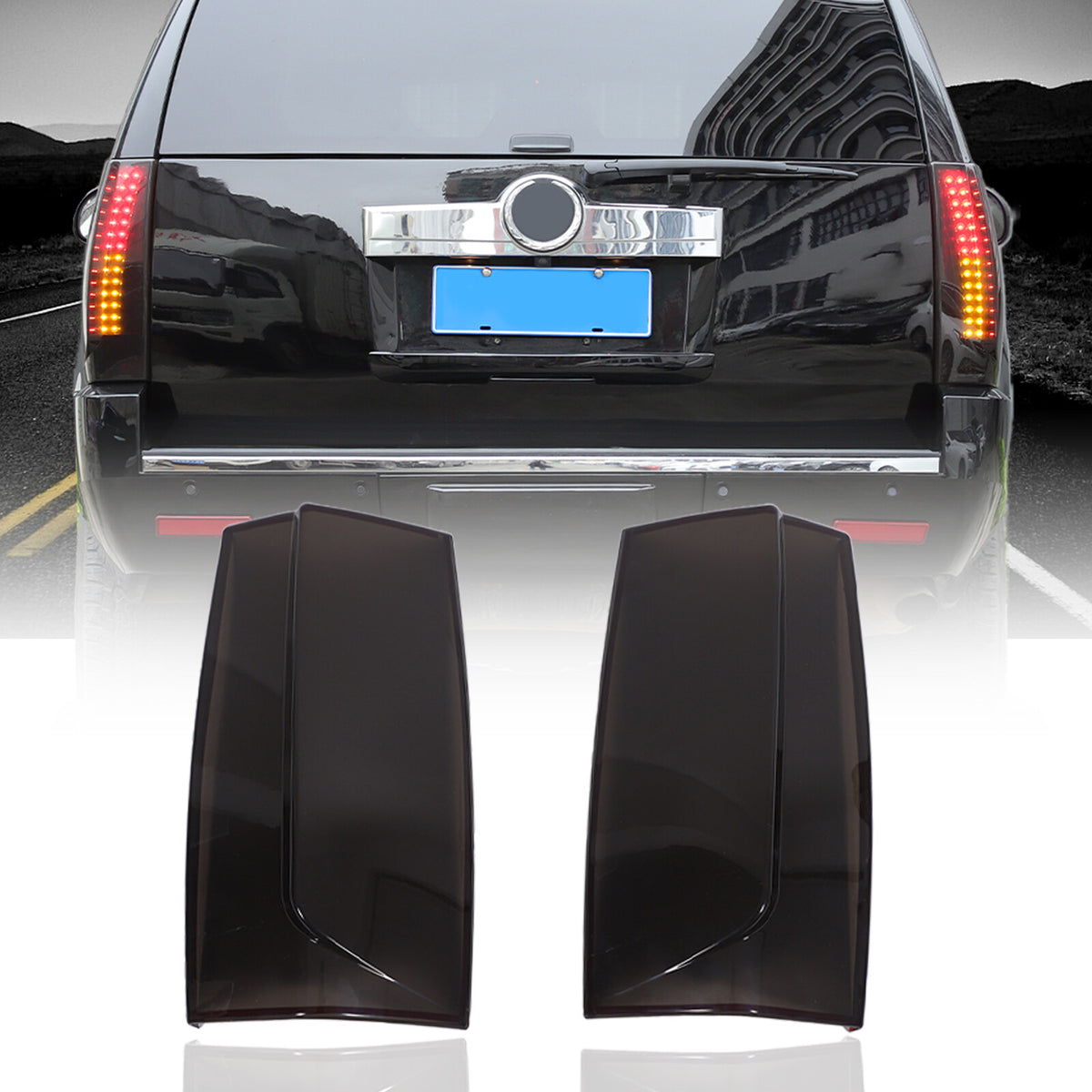 Gray Smoked ABS Taillight Blackened Shell Trim For Cadillac Escalade 2007-2014 7