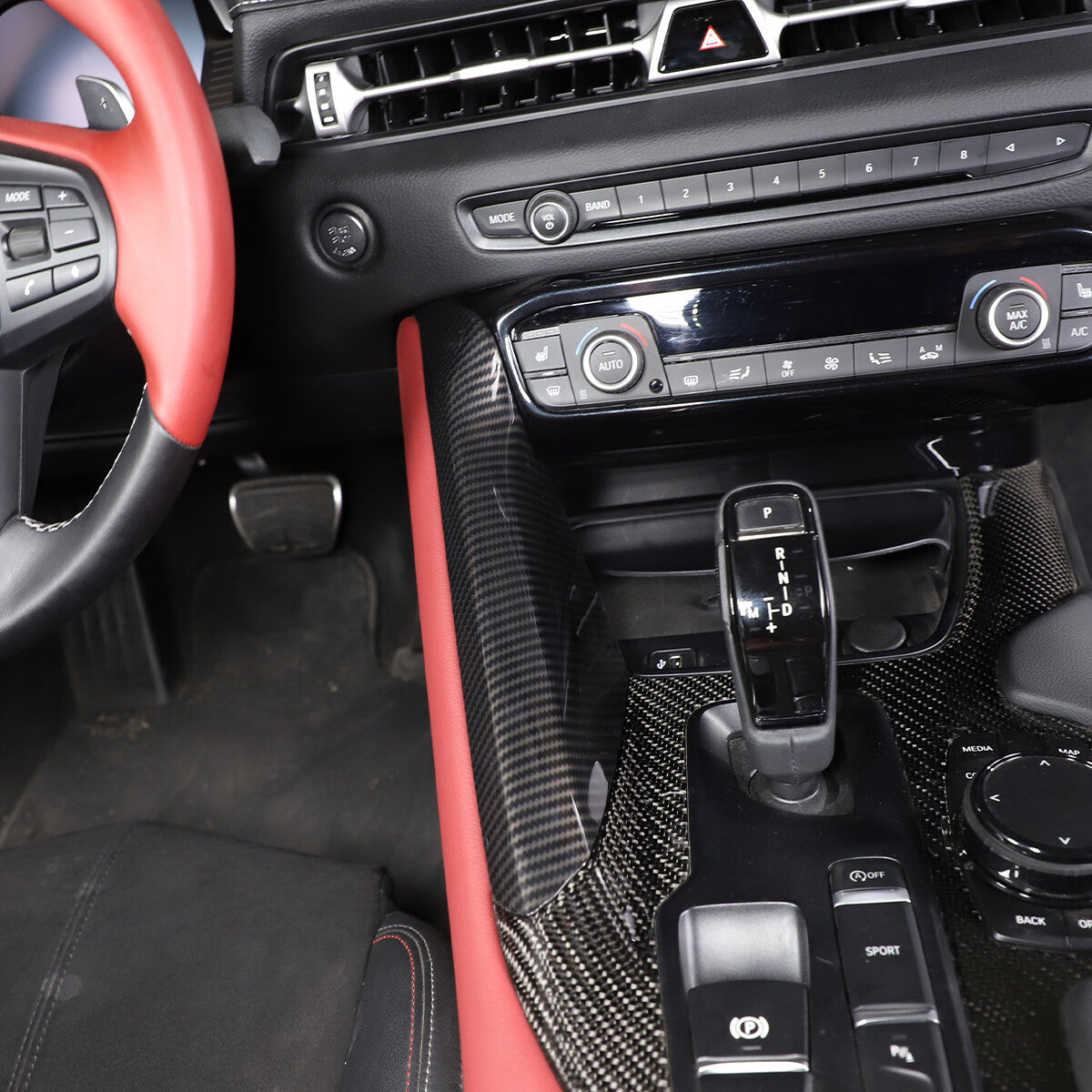 ABS Carbon Fiber Interior Gear Shift Panel Side Trim For Toyota Supra 19-24 5