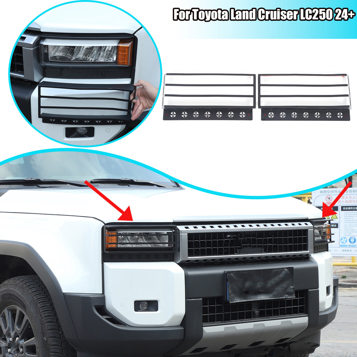 Front Headlight protection net cover trimFor Toyota Land Cruiser Prado LC250 24+ 1