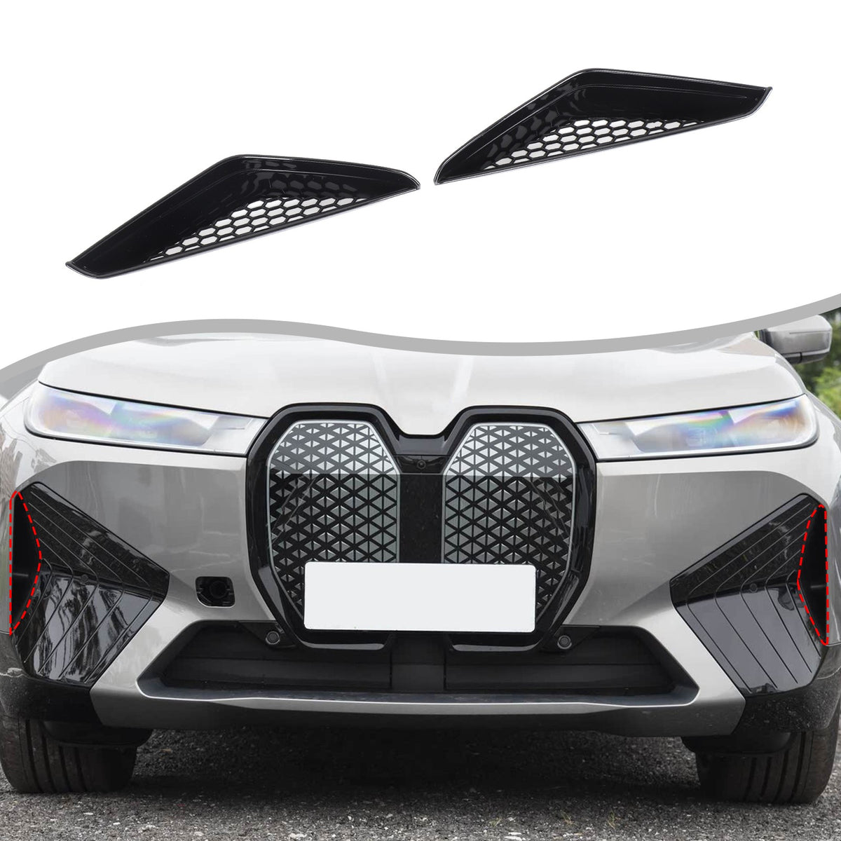 Glossy Piano Black Front Bumper Side Air Vent Grille Trim For BMW iX i20 2022-24 1