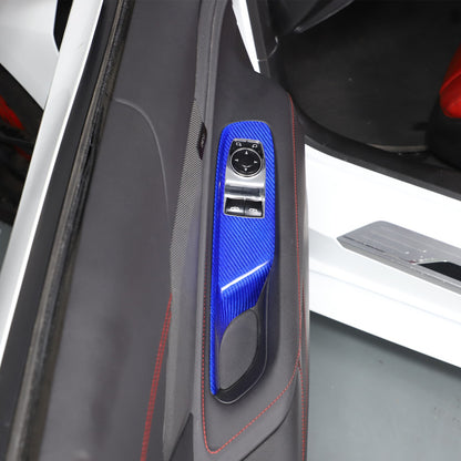 Blue Real Carbon Fiber Window Lift Switch Trim For Corvette C8 Coupe 20+ US 14