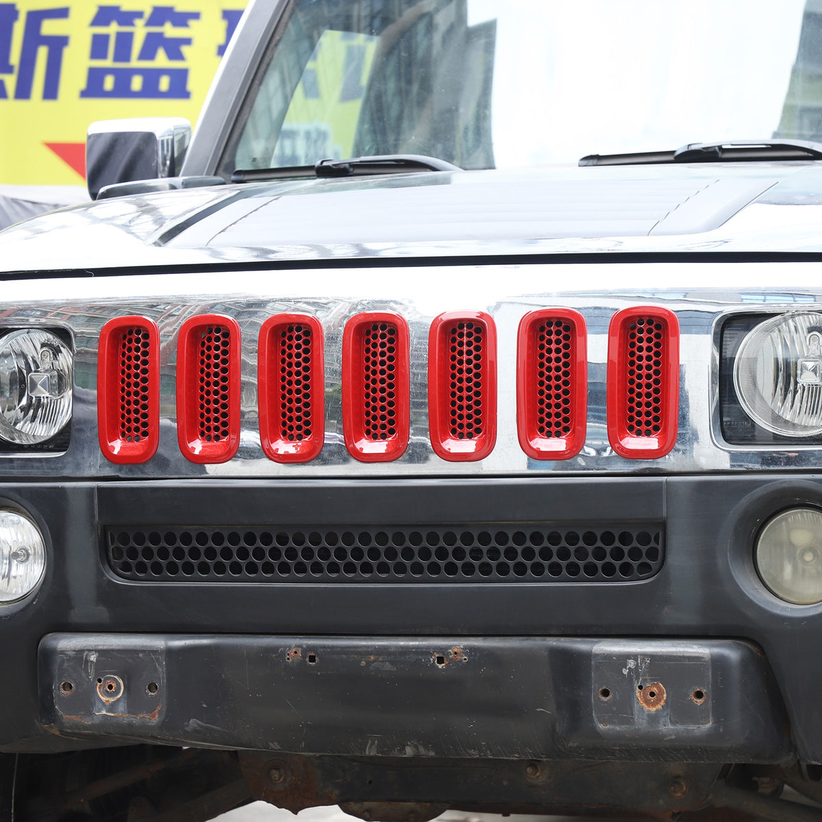 Sport Red ABS Front Grille Insect Screen Trim For Hummer H3 2005-2009 6