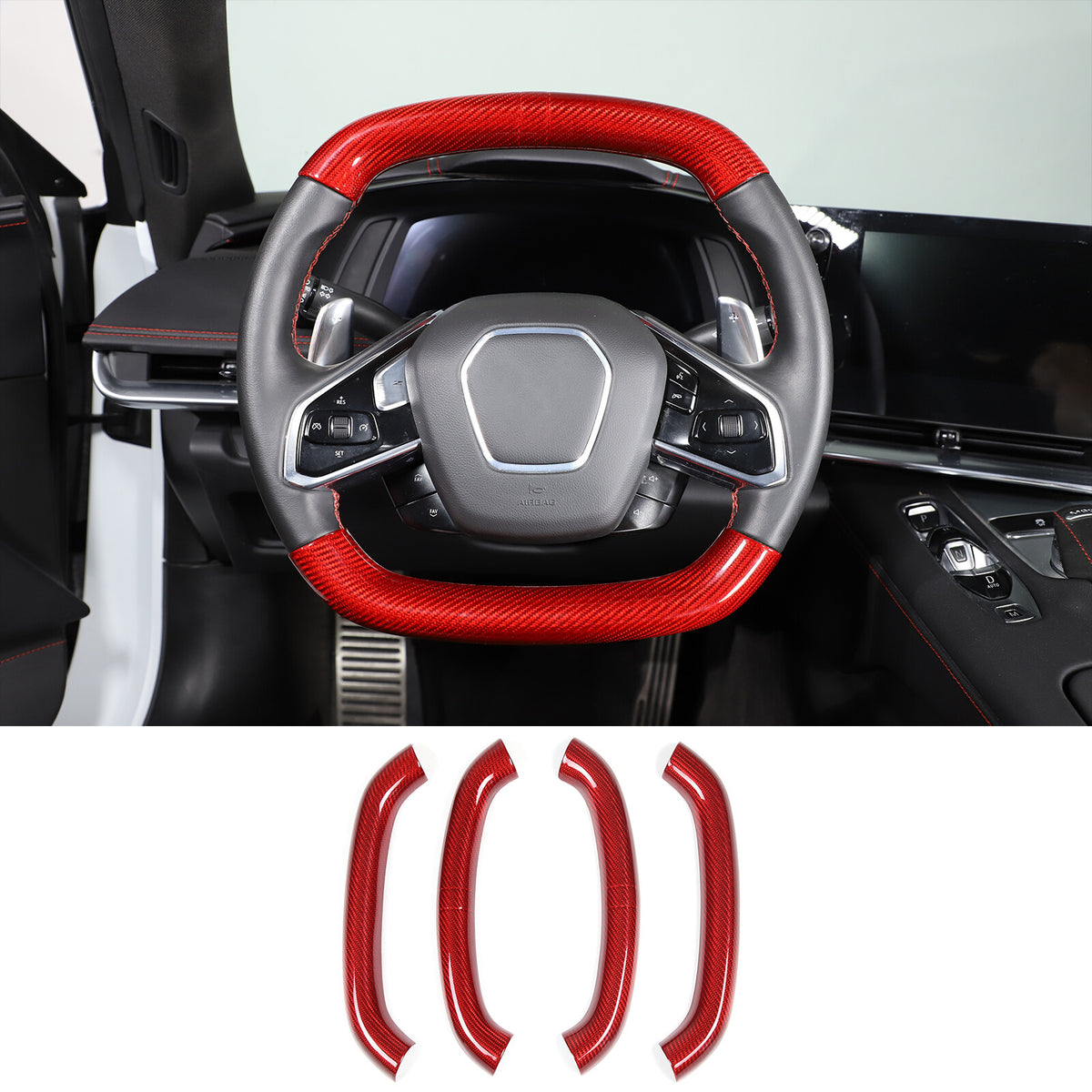 Red Real Carbon Fiber Full Interior Set Decor Trim Kit for Corvette C8 20-25 - Styles 46-50 7