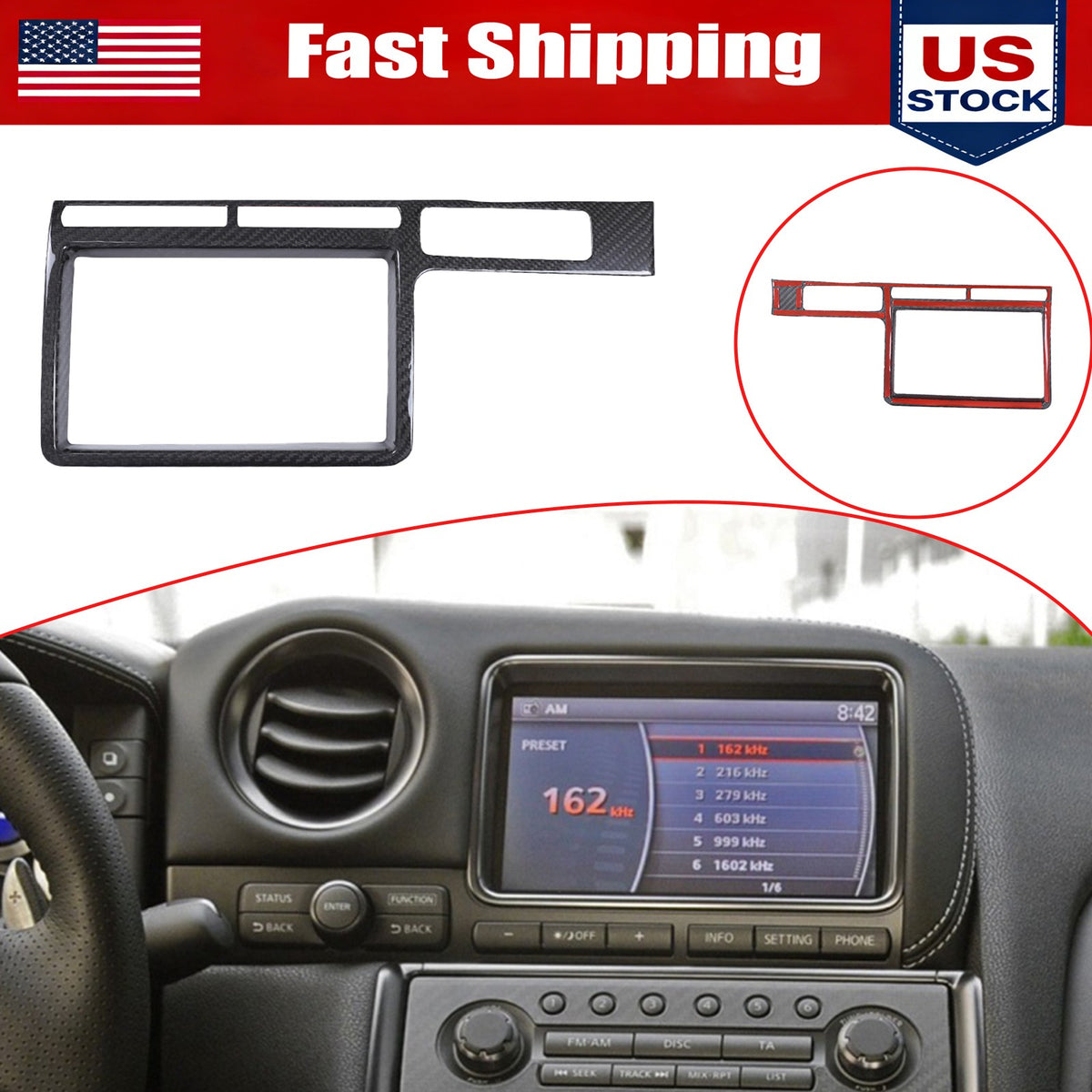Real Carbon Fiber GPS Navigation Screen Frame Cover For 08-16 R35 GTR US 1