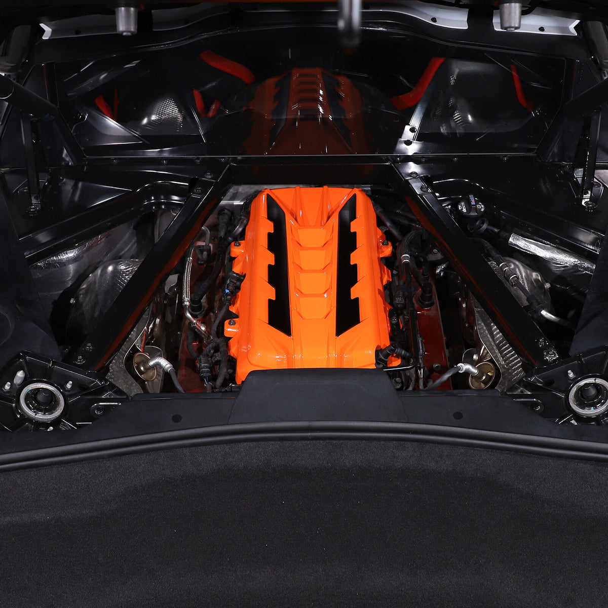 Orange Engine Bay Panel Cover Trim in Edge Black For Corvette Coupe C8 20-26 US 3