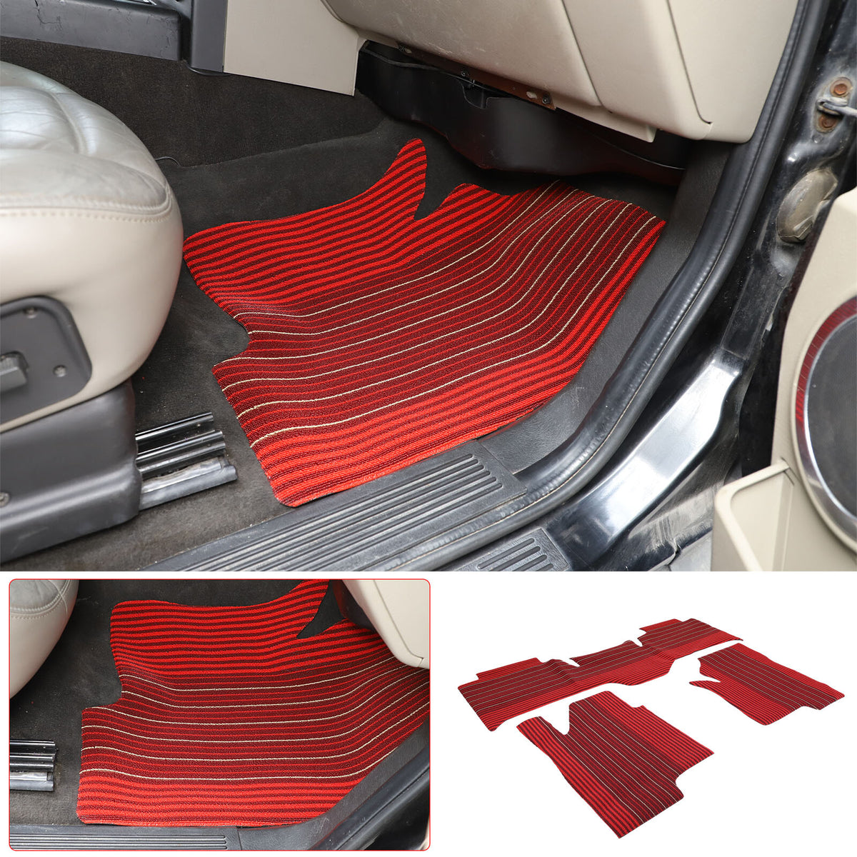 Red Car Floor Mats Liner Cargo Carpets Foot Pads For Hummer H2 2003-2007 22