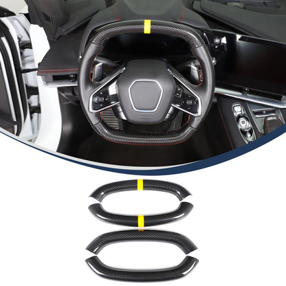 Yellow Top Real Carbon Fiber Steering Wheel Cover Trim For Corvette C8 20+ 2