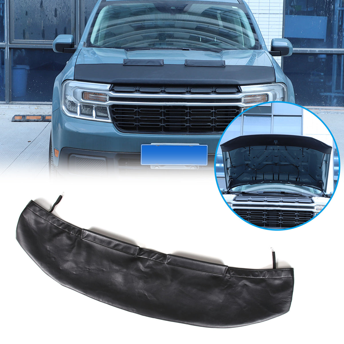 Black Car Bonnet Hood Bra Protector Mask Cover For Ford Maverick 2022-23 US 2
