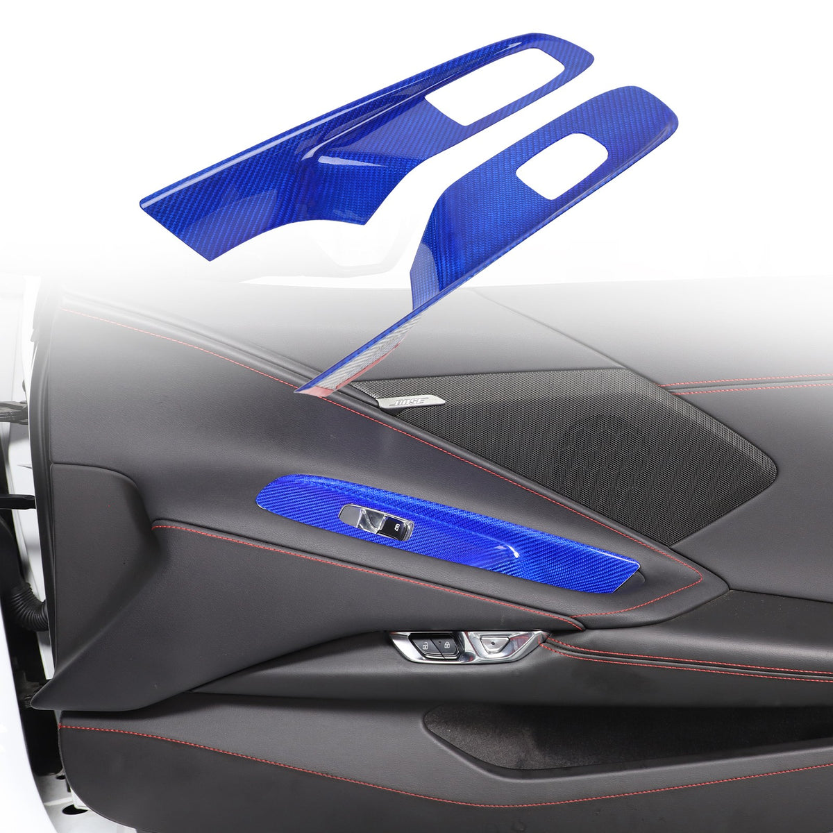 Blue Real Carbon Fiber Window Lift Switch Trim For Corvette C8 Coupe 20+ US 20