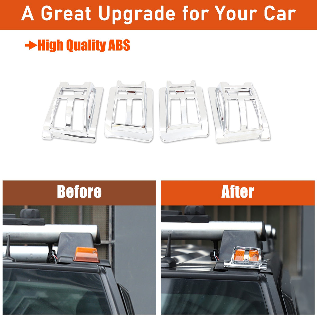 ABS Silver Front & Rear Roof Light Guard Cover Trim Set For Hummer H2 2003-09 US 15