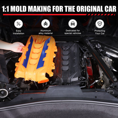 Orange Engine Bay Panel Cover Trim in Edge Blue For Corvette Coupe C8 2020-2026 15