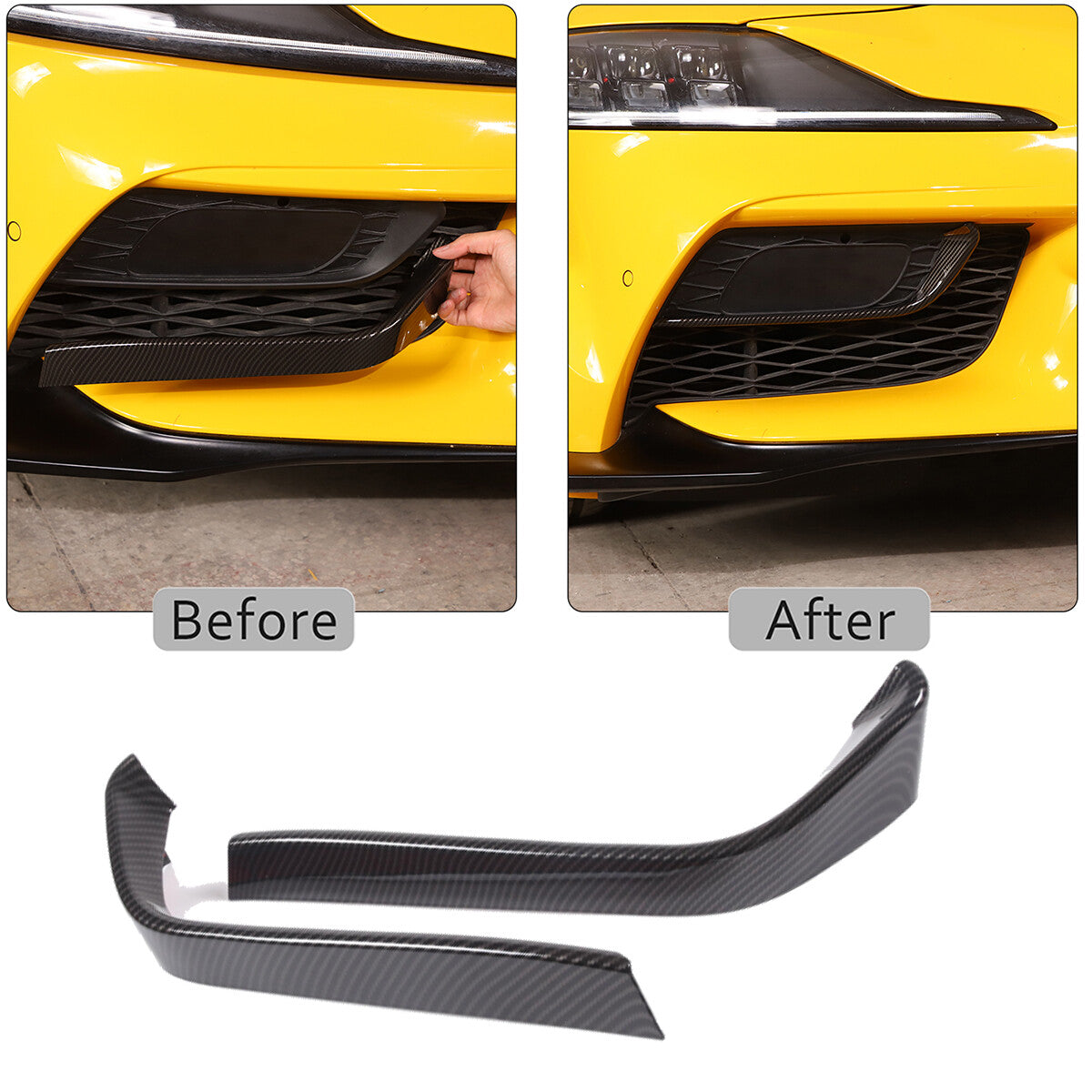 Carbon Fiber Style Front Bumper Side Grill Trim Cover Strip For GR Supra A90 19+ 1