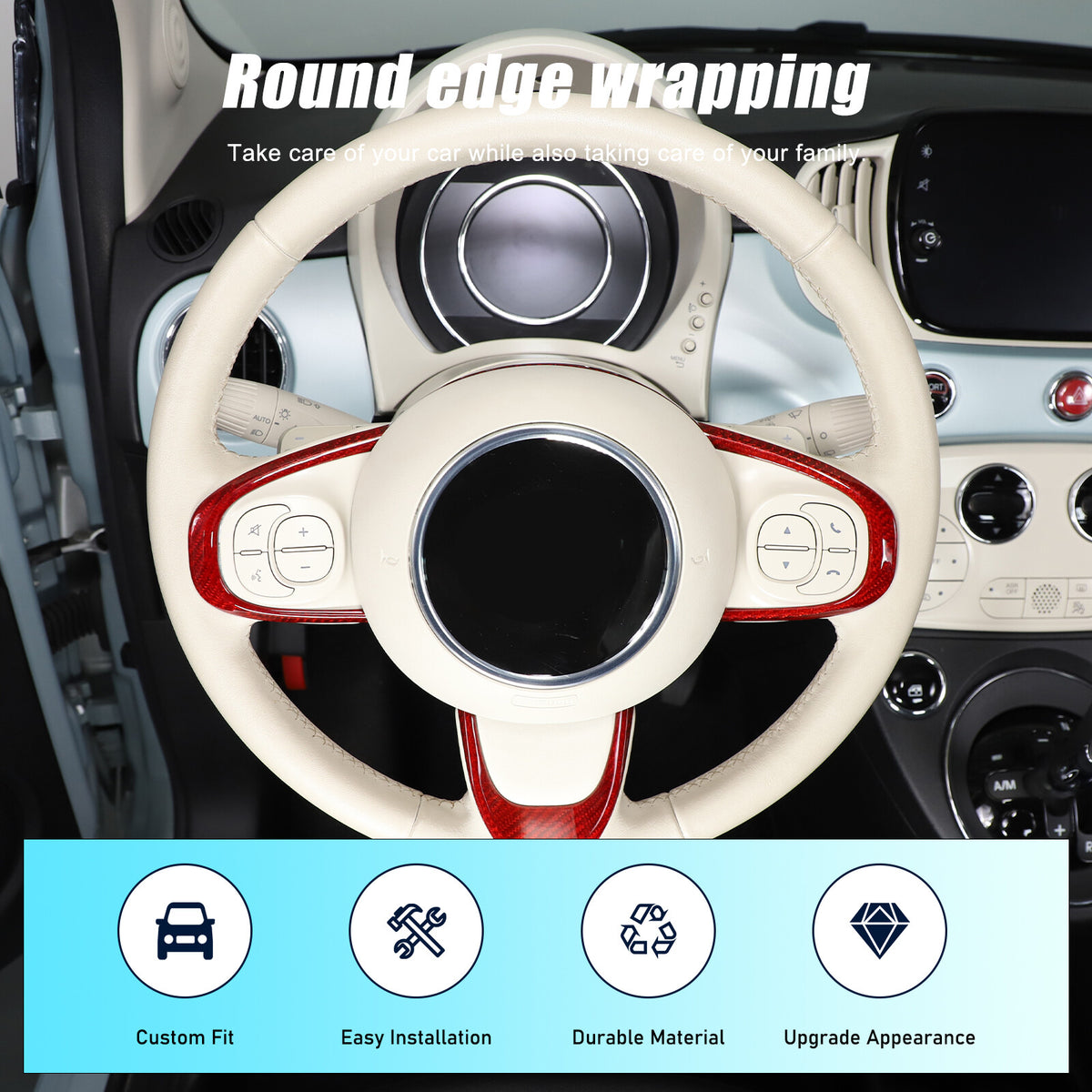 Red Real Carbon Fiber Steering Wheel Button Trim For Fiat 500 Abarth 595 695 16+ 11