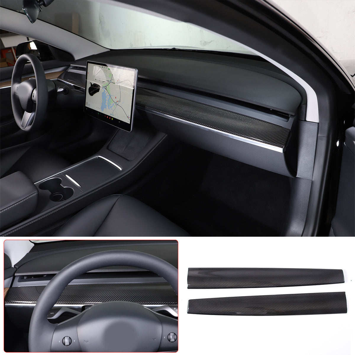 For Tesla Model 3 Y 2016-2023 Dashboard Cover Real Carbon Fiber Panel Trim Cover 1
