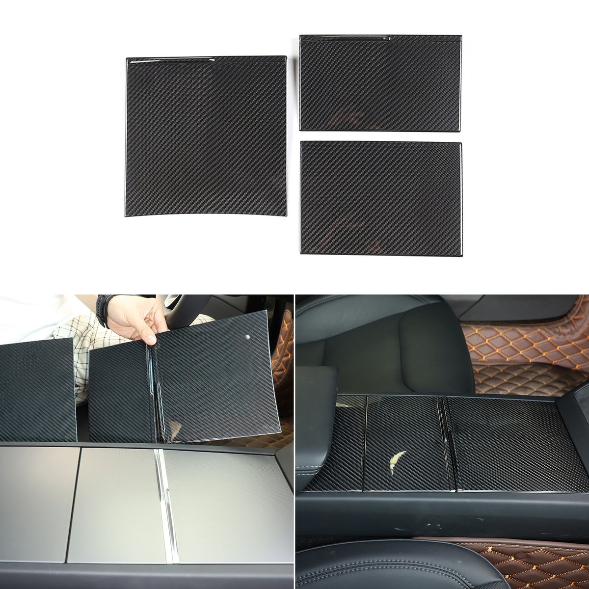 Real Dry Carbon Fiber Center Console Interior Trim Cover For Tesla Model 3 2023+ 49
