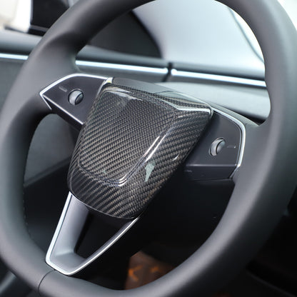 Real Carbon Fiber Steering Wheel Logo Trim Cover For Tesla Model 3 2023-2024 15