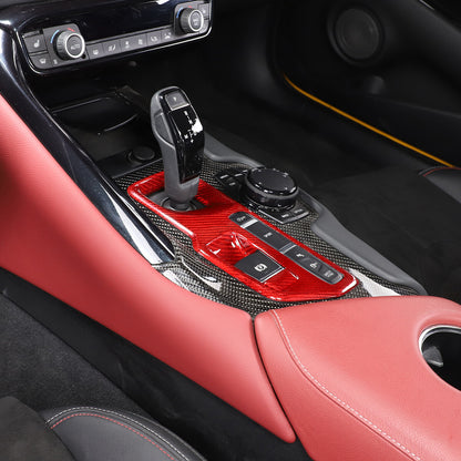 Red Carbon Car Central Console Gear Shift Panel Trim For Toyota Supra 19-22 9