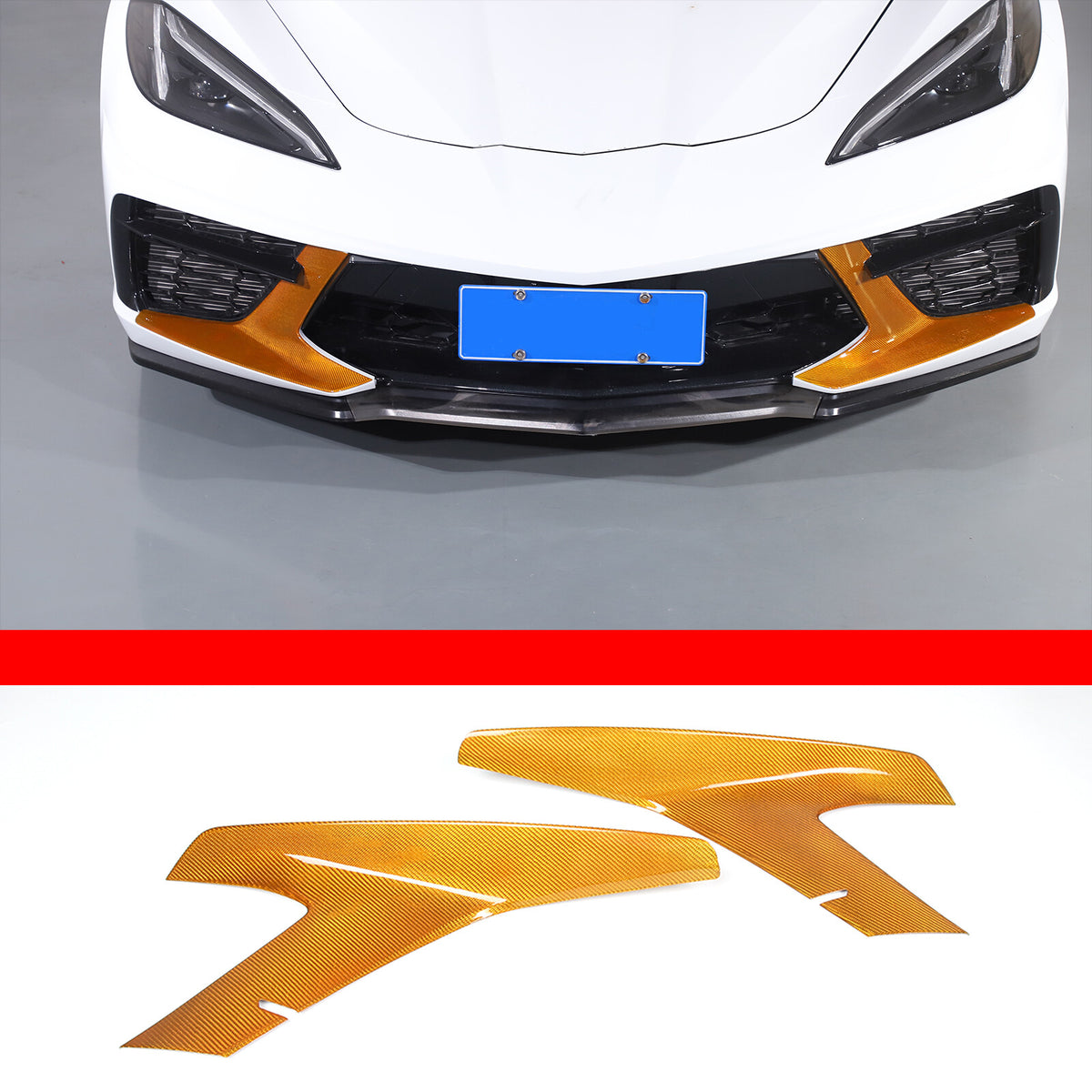 Yellow Carbon Fiber Front Bumper Grille Bezel Cover For Corvette C8 Z51 2020-26 18