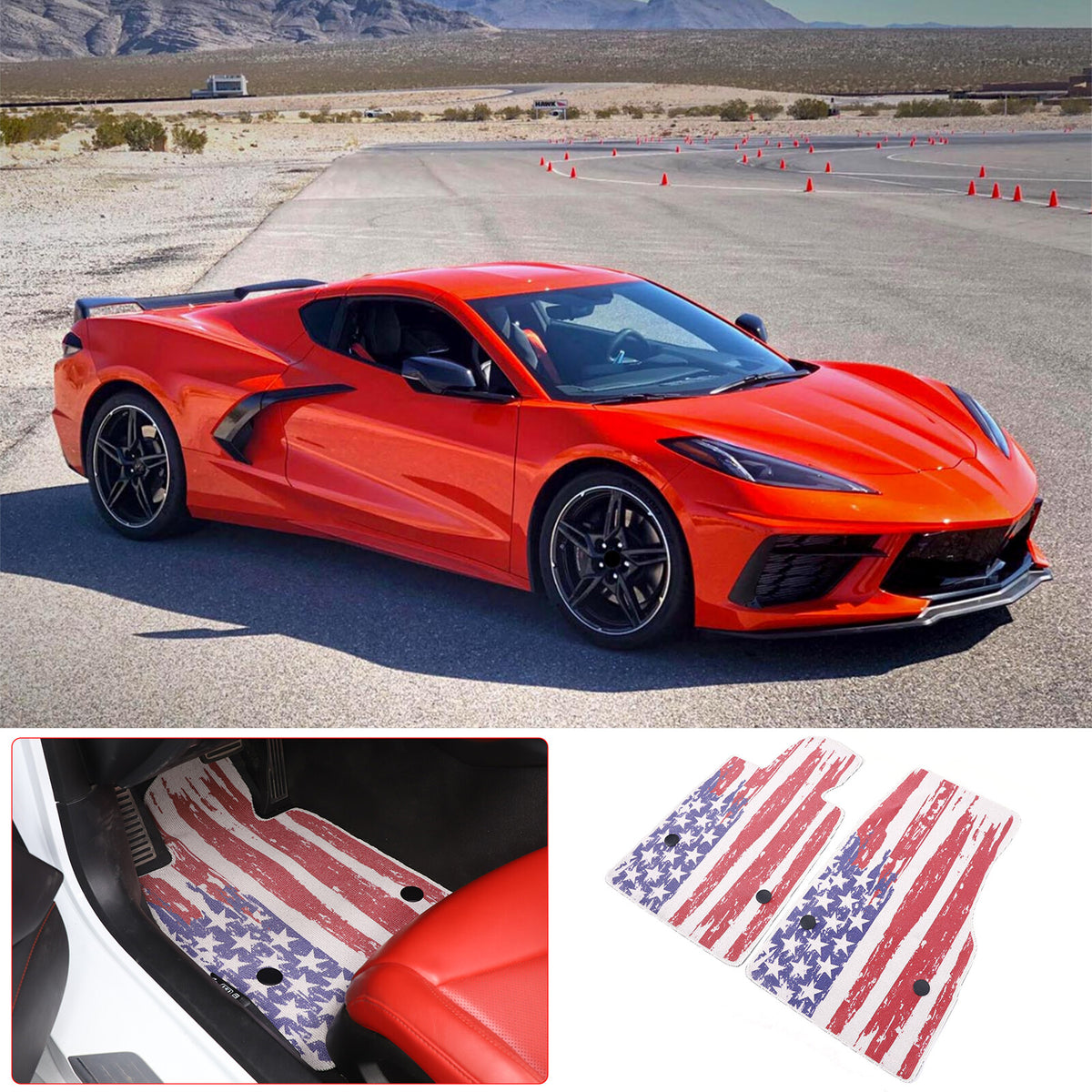 US Flag Car Floor Mats Cargo Carpets Foot Pads For Corvette C8 2020-2026 20