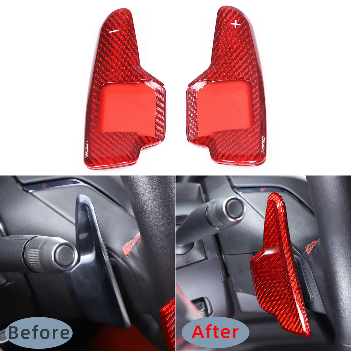 Red Real Carbon Fiber Gear Shift Paddles Paddle Shifters For Corvette C8 20+ US 11