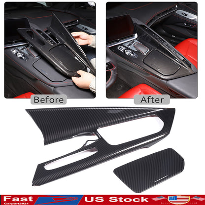 Carbon Fiber ABS Center Console Gear Panel Cover For CORVETTE C8 Z51 20-25 US 1