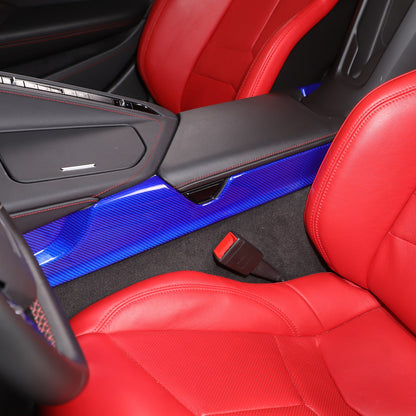 Blue Real Carbon Fiber Lower Armrest Box Panel Trim For Corvette C8 2020+ 14