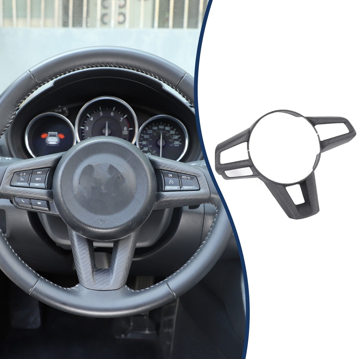 Matte Real Carbon Fiber Steering Wheel Button Trim For Mazda MX-5 Miata 16-25 11