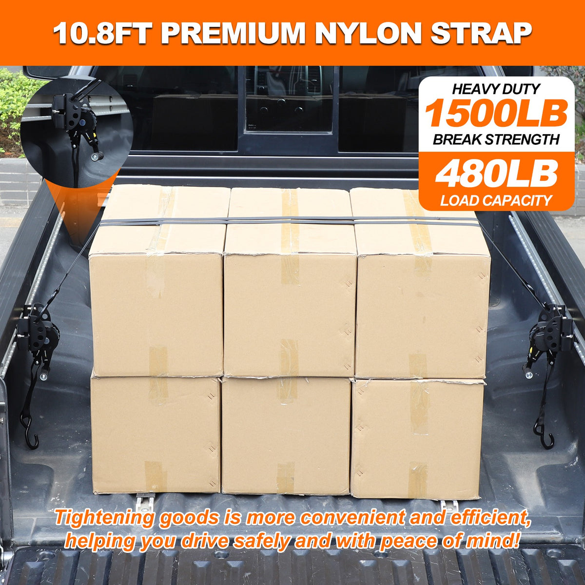 Carbon Steel Truck Bed Tie Down Ratchet Strap For Nissan Frontier 2009-2017 23